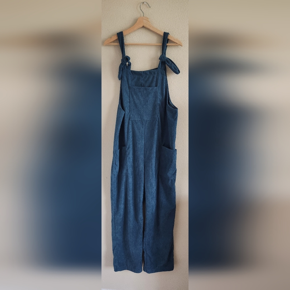 Casual Summer Blue Romper Sleeveless Baggy Wide Leg with Pockets Size L